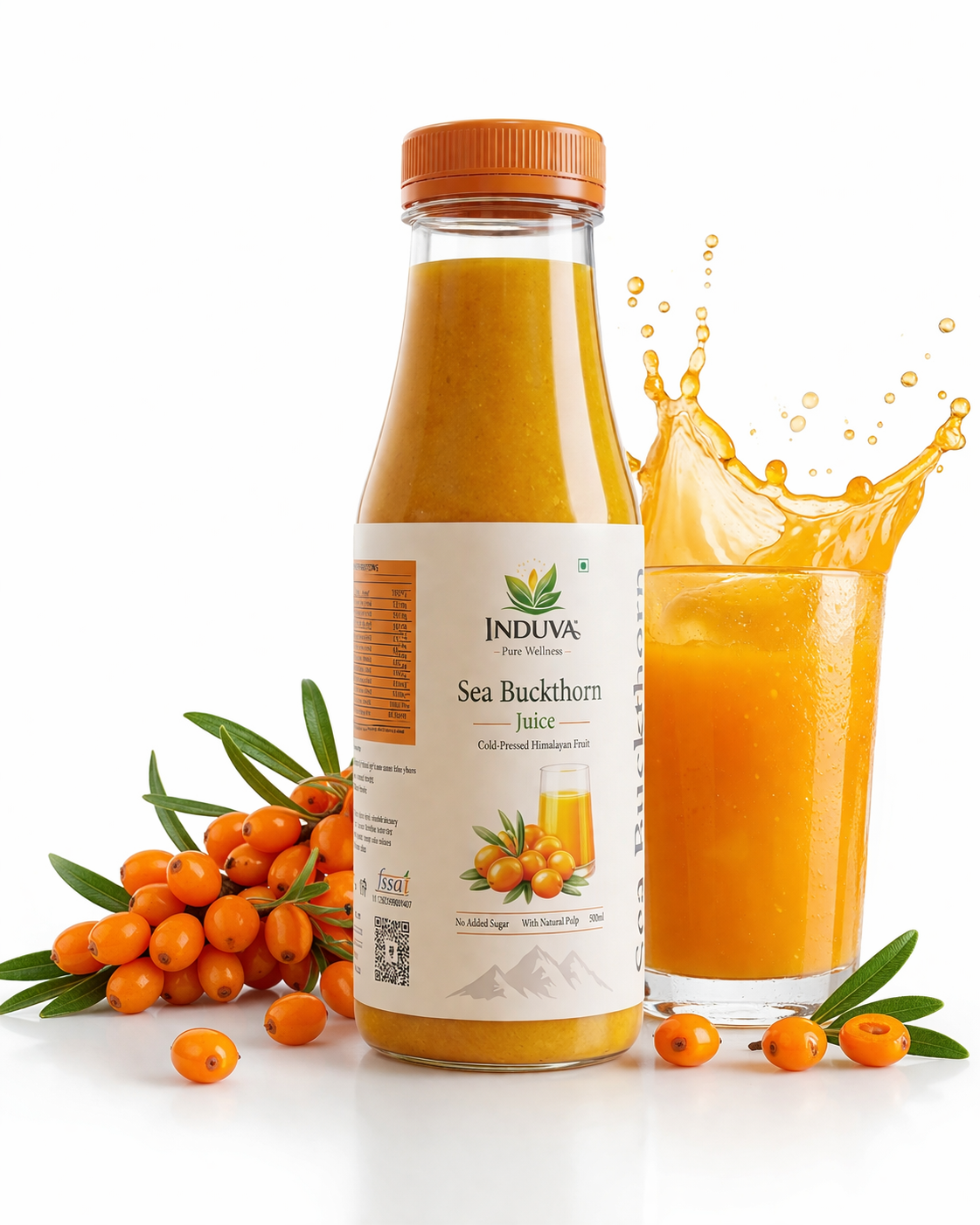 INDUVA™ Pure Himalayan Sea Buckthorn Juice | Cold-Pressed Superfruit (Rich in Omega 3, 6, 7, 9 & Vitamin C)