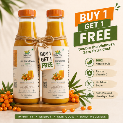 INDUVA™ Pure Himalayan Sea Buckthorn Juice | Cold-Pressed Superfruit (Rich in Omega 3, 6, 7, 9 & Vitamin C)