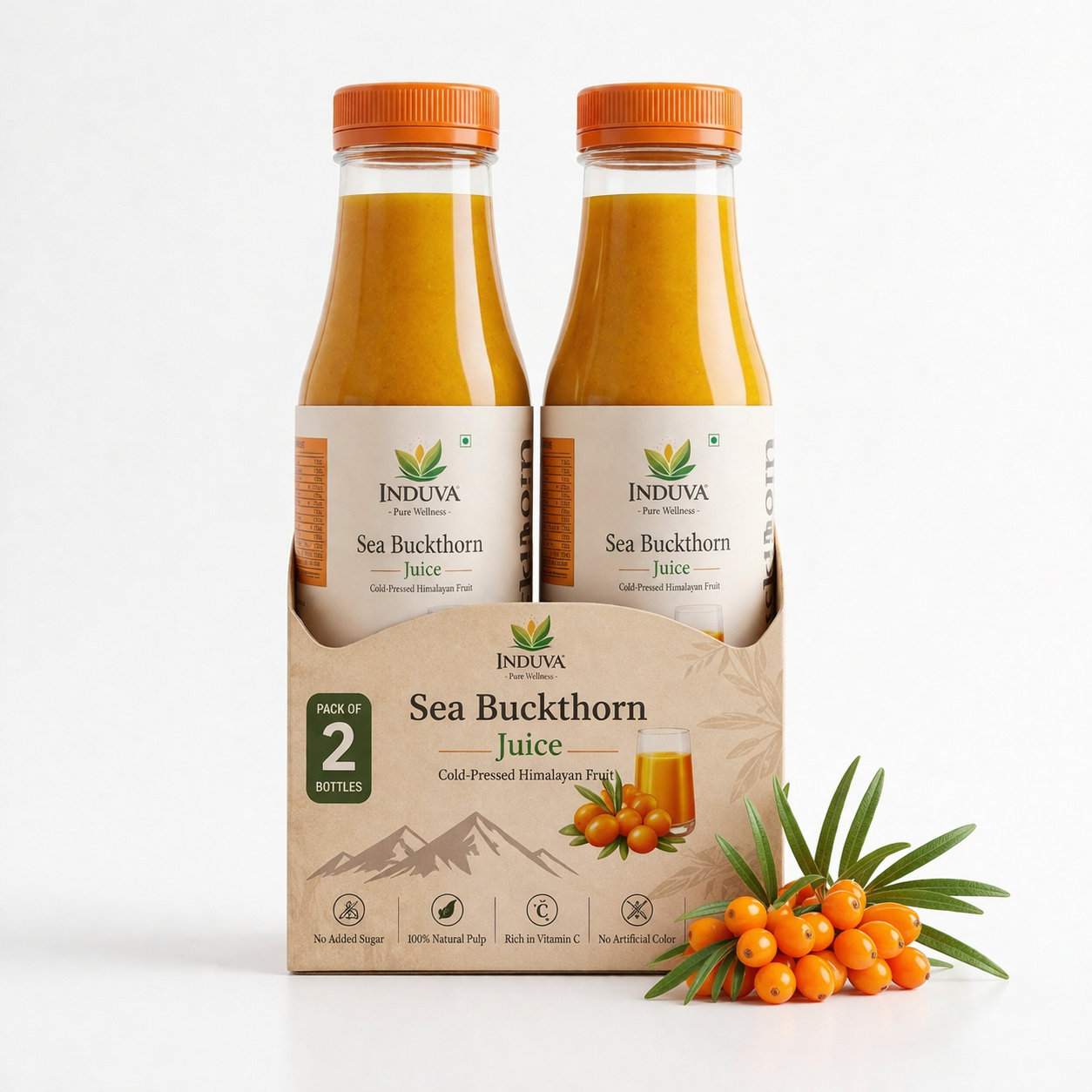INDUVA™ Pure Himalayan Sea Buckthorn Juice | Cold-Pressed Superfruit (Rich in Omega 3, 6, 7, 9 & Vitamin C)